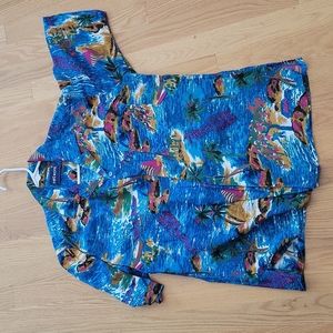 HAWAIIAN Print sleeveless button down shirt